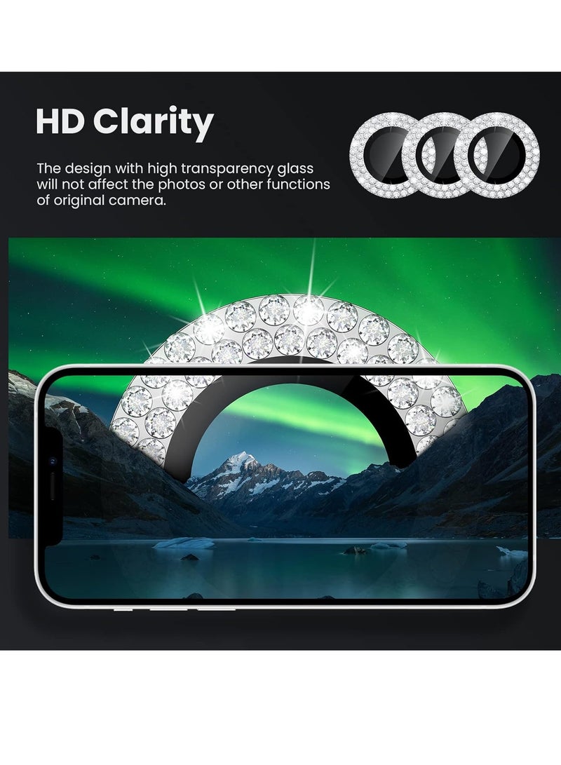iPhone 15 Pro & iPhone 15 Pro Max Camera Lens Protector Bling, Tempered Glass Screen Protector Protection Camera Cover Diamond Metal Individual Ring for 15 Pro 6.1" /15 Pro Max 6.7" 2023 - Image 3