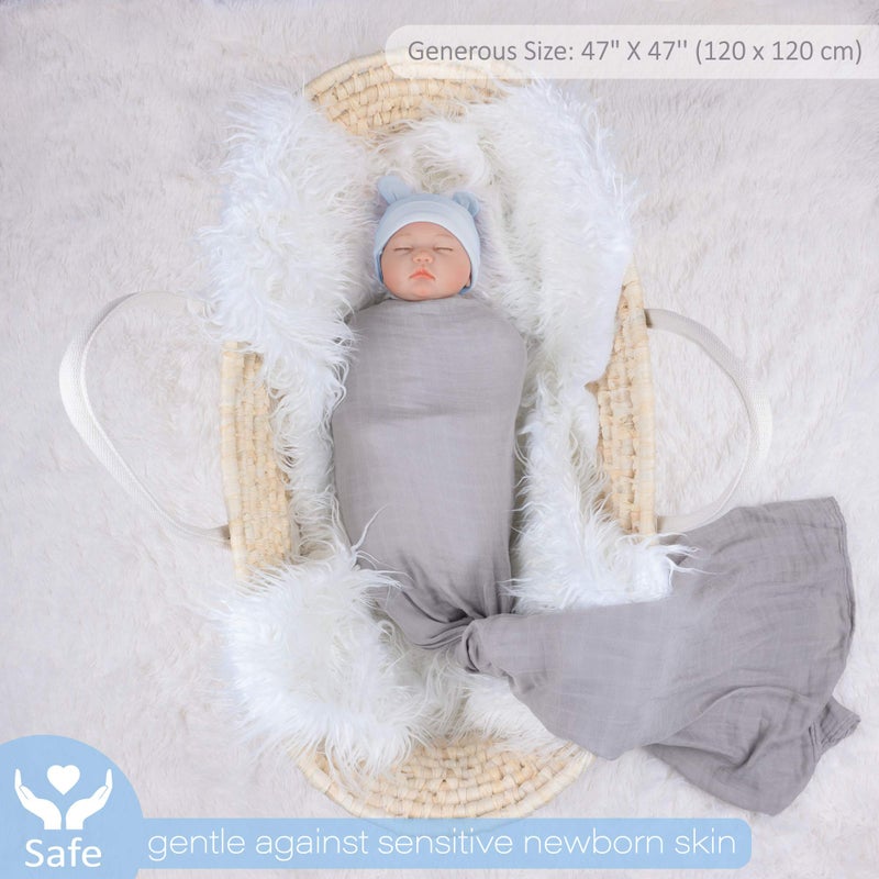 Meracorallo Muslin Swaddle Blanket Silky Soft Receiving Blanket Neutral Swaddle Wrap for Baby Boys and Girls, 47 x 47 inches, Set of 4 Solid Color - Image 3