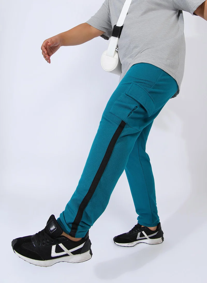 Instafab Plus Men's Teal Blue Utility Cargo Trackpants