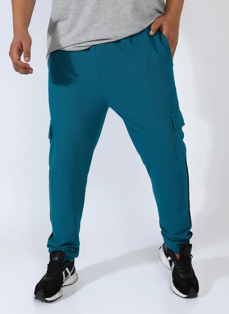 Instafab Plus Men's Teal Blue Utility Cargo Trackpants