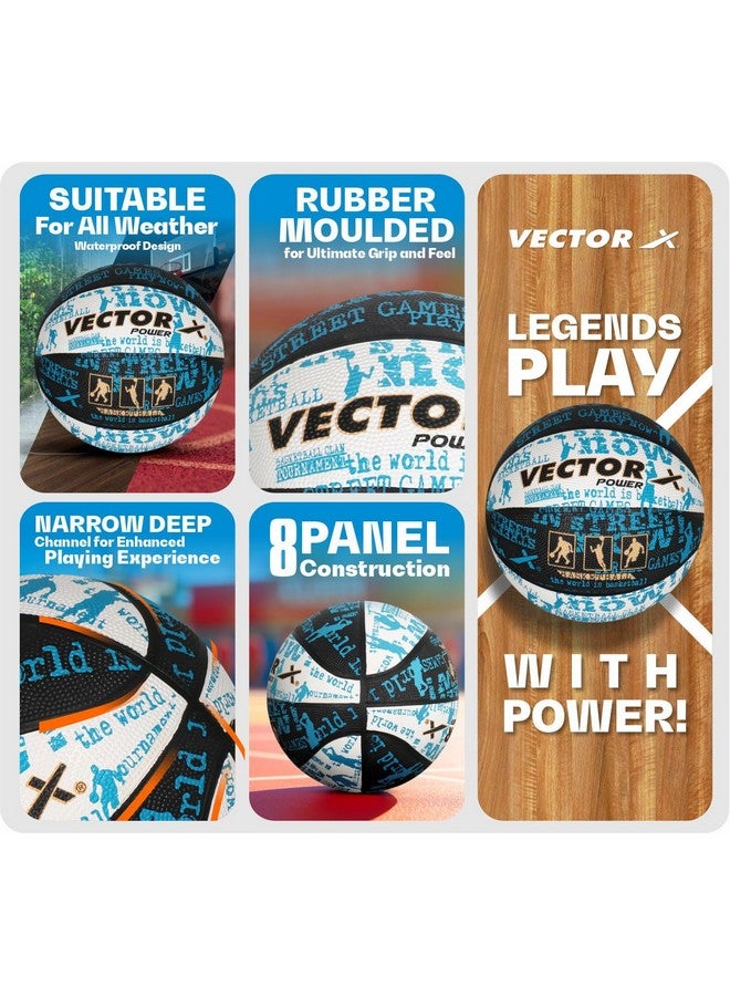Vector X Power Rubber Moulded Indoor/Outdoor Basketball with Butyl Bladder, Black-White-Blue, Size: 7 (Suitable for Practice/Match/Training) + Free Air Needle - Image 2