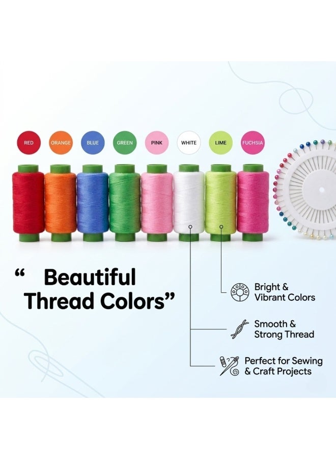 طلال مجموعة خيوط خياطة من 8 ألوان مع دبابيس برأس لؤلؤي - خيوط خياطة بوليستر قوية للخياطة اليدوية والآلية، والأعمال اليدوية، وإصلاح الملابس، ومجموعة أدوات الخياطة المنزلية - Image 2