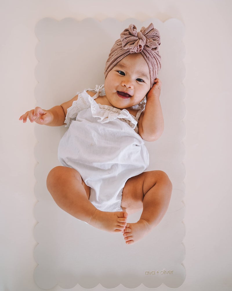 Ava + Oliver Vegan Leather Baby Changing Mat (16 X 30 in) - Multipurpose Wipeable and Portable Diaper Mat - Foldable for Travel (Cream Scallop) - Image 2