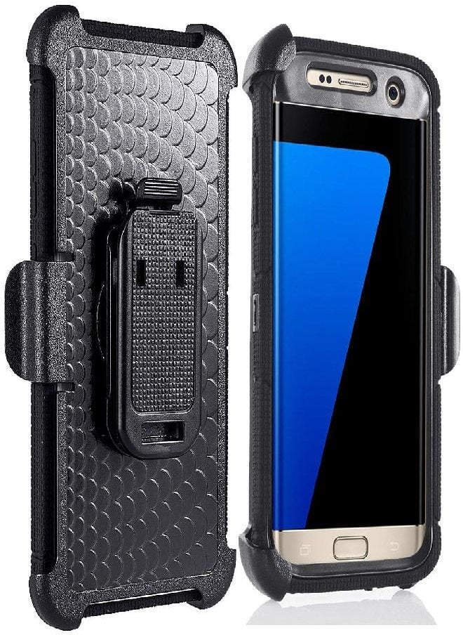 Generic Compatible for Samsung Galaxy S7 Edge Case (Not for S7), PlusMall Rugged Shockproof Hybrid Protective Case Back Cover with Swivel Belt Clip Hard Holster Defender Case Ring Rotating Kickstand (Black)  - Image 4