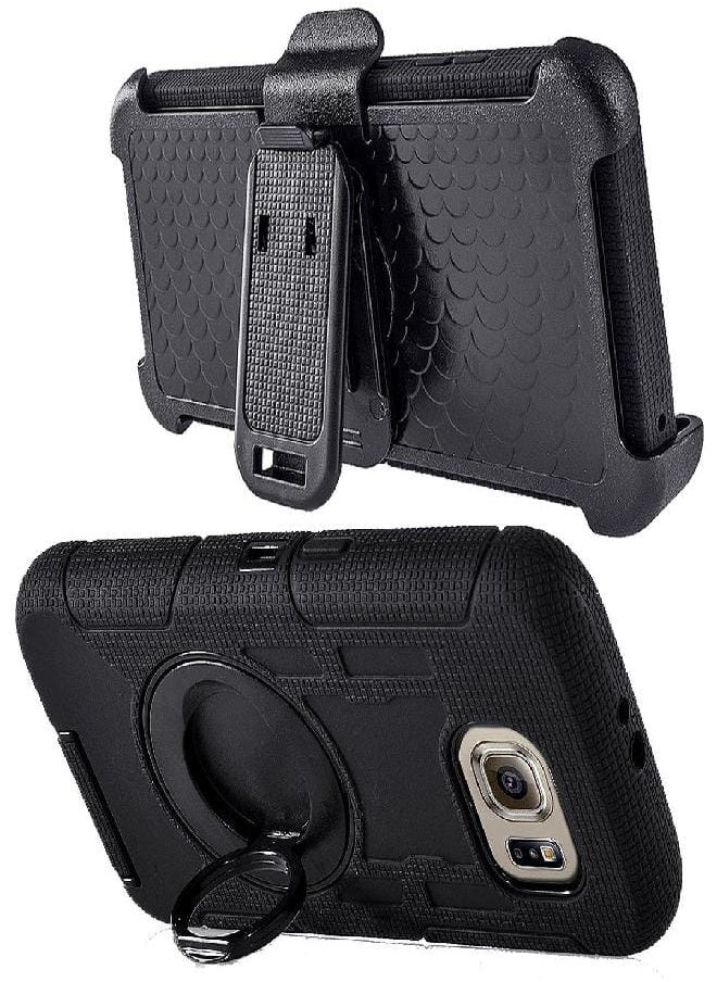Generic Compatible for Samsung Galaxy S7 Edge Case (Not for S7), PlusMall Rugged Shockproof Hybrid Protective Case Back Cover with Swivel Belt Clip Hard Holster Defender Case Ring Rotating Kickstand (Black)  - Image 2