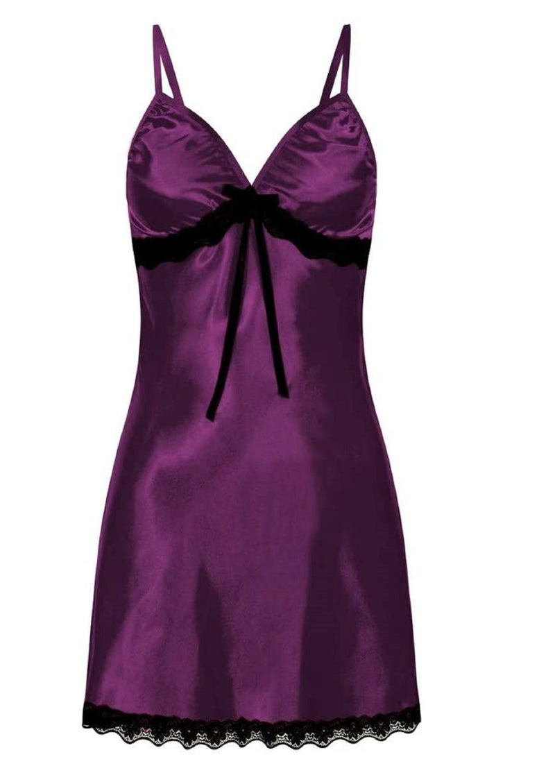 Women Floral  Lace Trim Satin Chemise Nightgown Cami Slip  Sleepwear Dress.  - Image 2