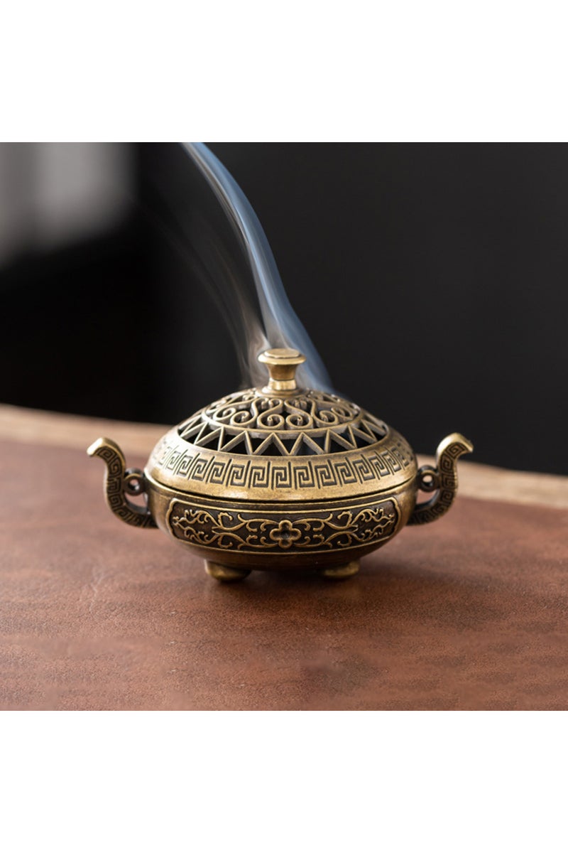 حامل أعواد بخور عتيق من سبيكة معدنية، ثلاثي الأرجل، مجوف، مبخرة صغيرة من خشب الصندل