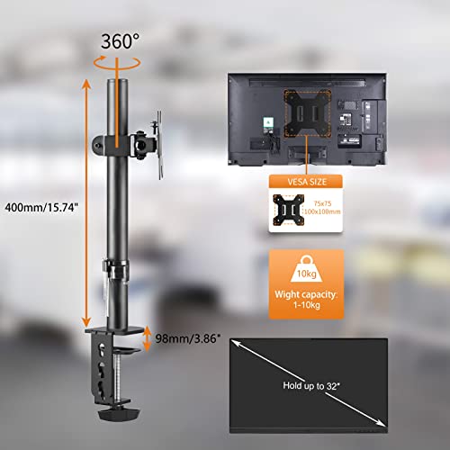 Bracwiser Single Fully Adjustable Monitor Arm Stand Mount Fits One Screen 13-32 inch 22lbs for Monitor Computer Screen 13 15 17 19 20 22 23 24 26 27 30 32 inch VESA 75 100 (MD7401) - Image 3