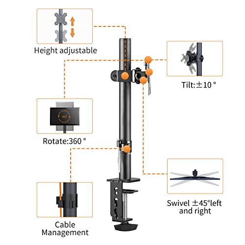 Bracwiser Single Fully Adjustable Monitor Arm Stand Mount Fits One Screen 13-32 inch 22lbs for Monitor Computer Screen 13 15 17 19 20 22 23 24 26 27 30 32 inch VESA 75 100 (MD7401) - Image 4