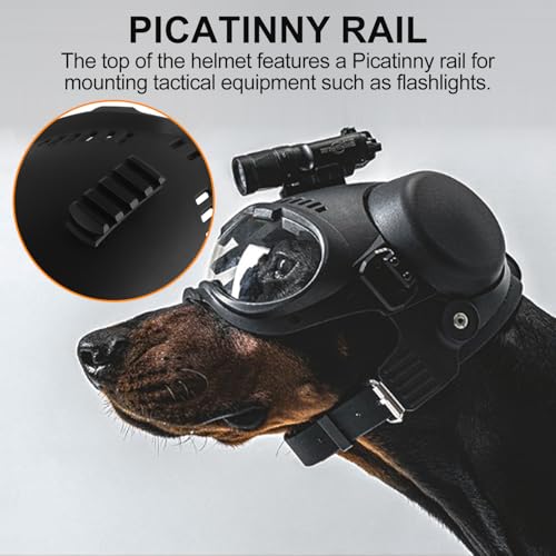 Zhongren Dog Helmet with Goggles - 2in1 Doggy Sunglasses and Pet Motorcycle Tactical Helmet Set for Medium Large Breed with Ear Holes Adjustable Straps for Outdoor Sport(Black) - Image 3