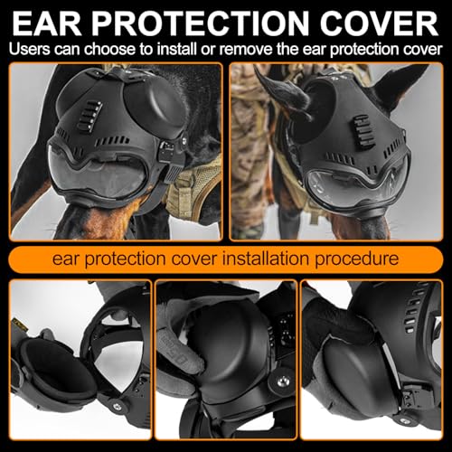 Zhongren Dog Helmet with Goggles - 2in1 Doggy Sunglasses and Pet Motorcycle Tactical Helmet Set for Medium Large Breed with Ear Holes Adjustable Straps for Outdoor Sport(Black) - Image 2