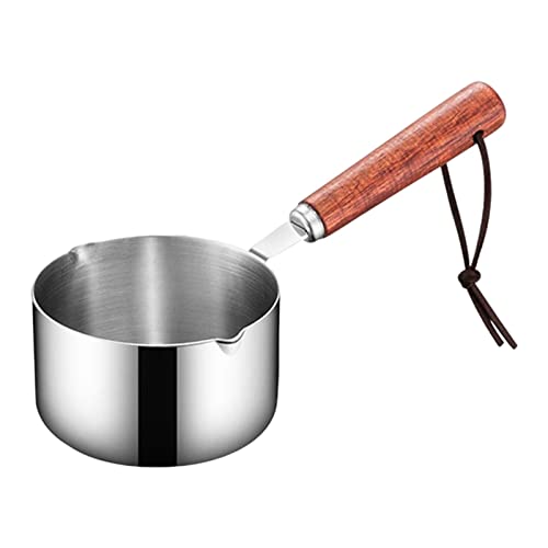 Leefasy 304 Stainless Steel Oil-Splashing Pot with Wooden Handle, 250ml - Image 1