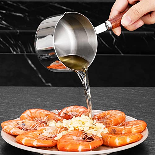 Leefasy 304 Stainless Steel Oil-Splashing Pot with Wooden Handle, 250ml - Image 5