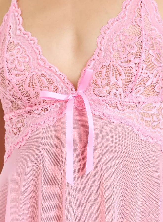 تايك تو Pink Lace Babydoll with Brief