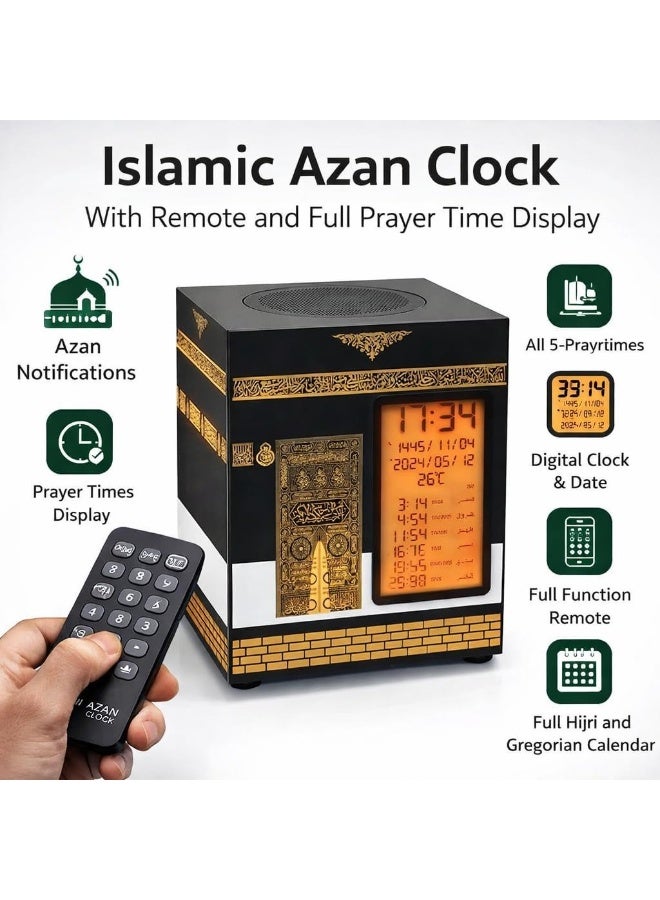 Azan Clock Max Kaaba Quran Speaker 32GB – Digital Azan Alarm Clock with App & Remote Control,30 Reciters & 28 Translations, Islamic Prayer Table Clock for Home & Mosque - Image 3