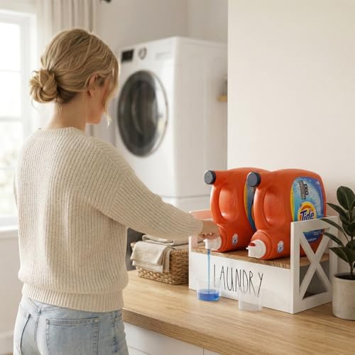 CHONIC Detergent Holder for Laundry Room, Farmhouse Liquid Soap Dispenser, Detergent Storage Organization Stand with Drip Catcher Drip Tray Measuring Cup, Laundry Station Organizer - Image 5