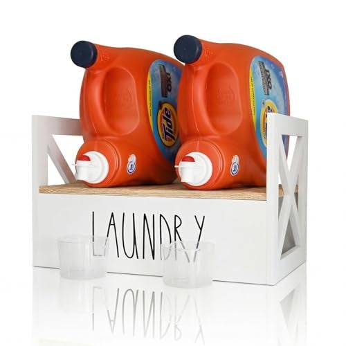 CHONIC Detergent Holder for Laundry Room, Farmhouse Liquid Soap Dispenser, Detergent Storage Organization Stand with Drip Catcher Drip Tray Measuring Cup, Laundry Station Organizer - Image 1