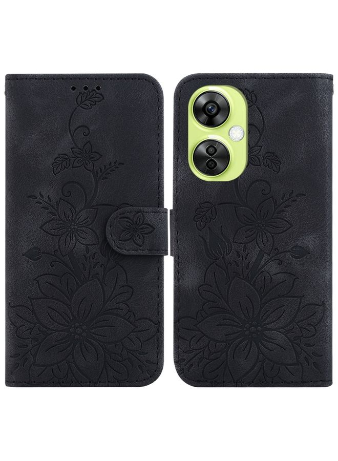 HuHa Case Cover For For OnePlus Nord CE 3 Lite / N30 Lily Embossed Leather Phone Case(Black) 