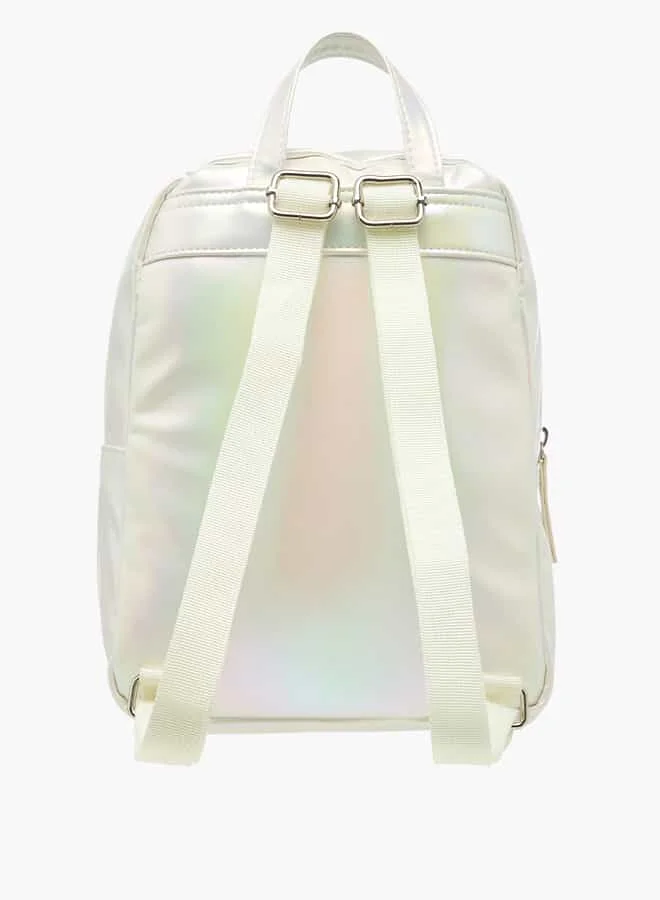 Flora Bella By Shoexpress Girls Iridescent Backpack with Bow Applique and Adjustable Straps - 27x21x9 cm