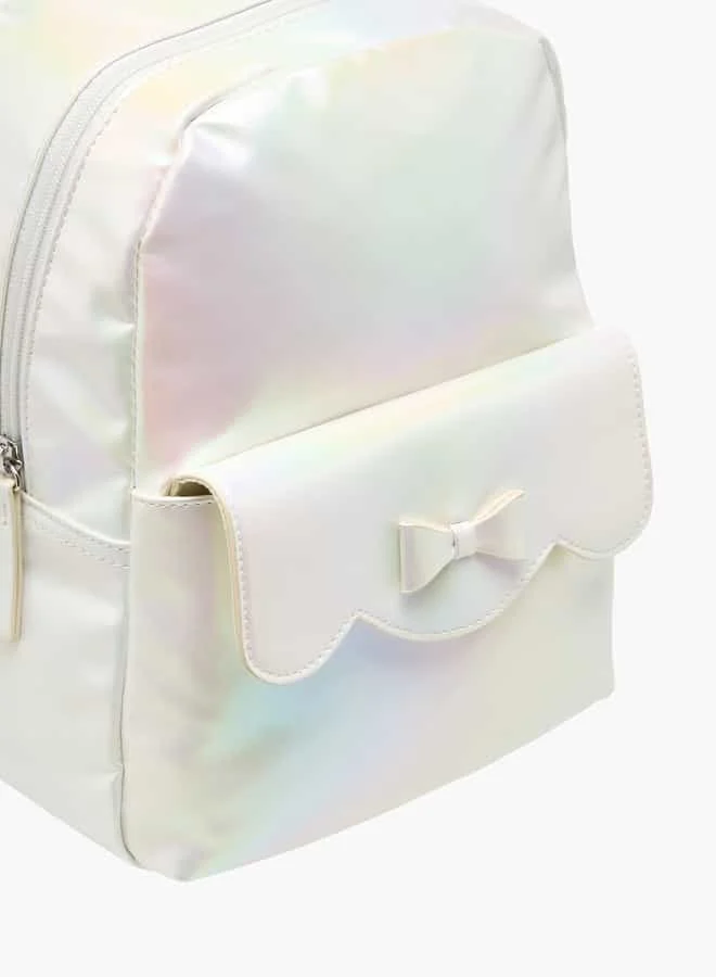 Flora Bella By Shoexpress Girls Iridescent Backpack with Bow Applique and Adjustable Straps - 27x21x9 cm