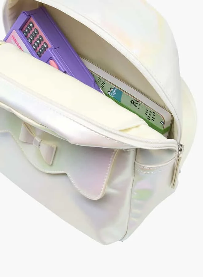 Flora Bella By Shoexpress Girls Iridescent Backpack with Bow Applique and Adjustable Straps - 27x21x9 cm