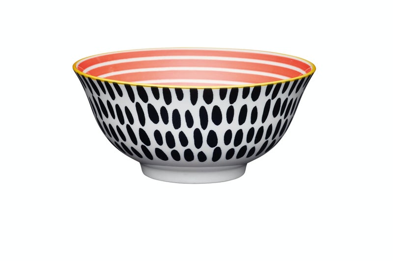 KitchenCraft Glazed Stoneware Red Swirl and Black Spots Bowl for thinKitchen:, Microwave & Dishwasher Safe