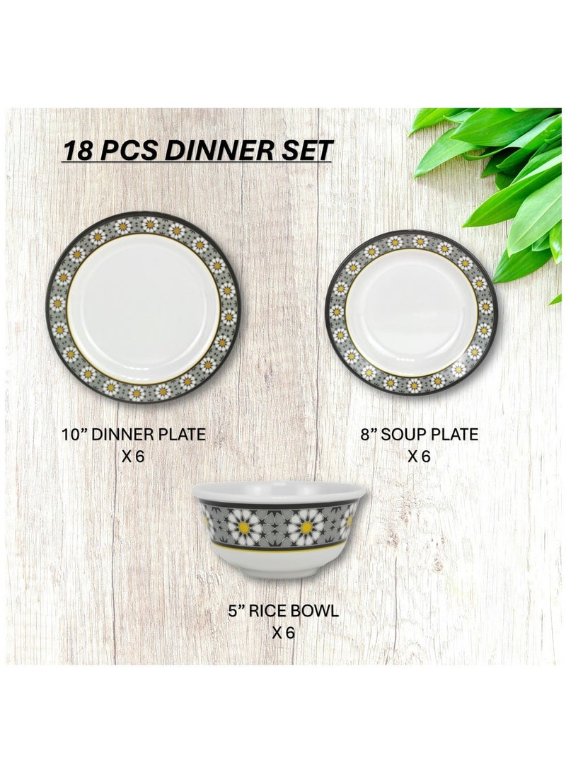 Melrich Melrich 18 Pcs Melamine  Dinner set 6 Dinner plate 6 Dessert plate 6 bowl dishwasher freezer safe - Image 2