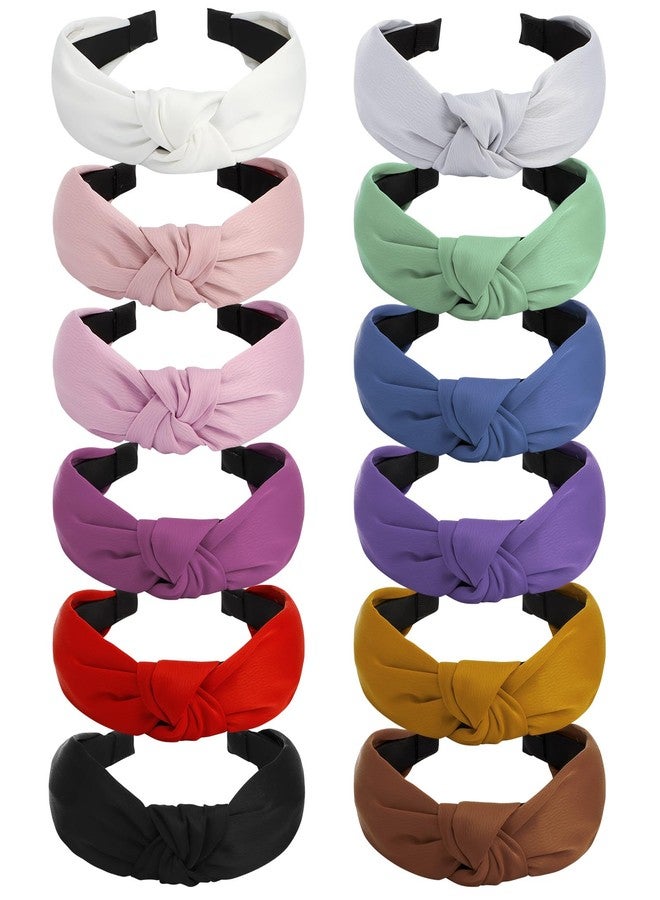 VELSCRUN 12 Pack Satin Headbands for Women Non Slip Wide Knotted Black White Headband Cute Boho Head Bands Silk Headbands Hair Band Hair Accessories Womens Sisters Girls Gifts Fashion Headband - Image 1