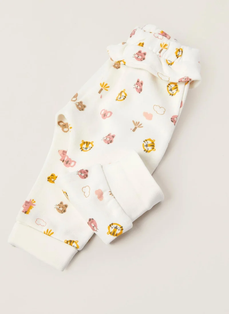 زيبي Cotton Trousers for Newborn Baby Girls 'Jungle Animals', White