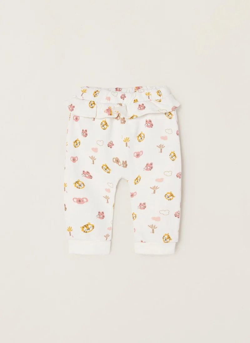 زيبي Cotton Trousers for Newborn Baby Girls 'Jungle Animals', White