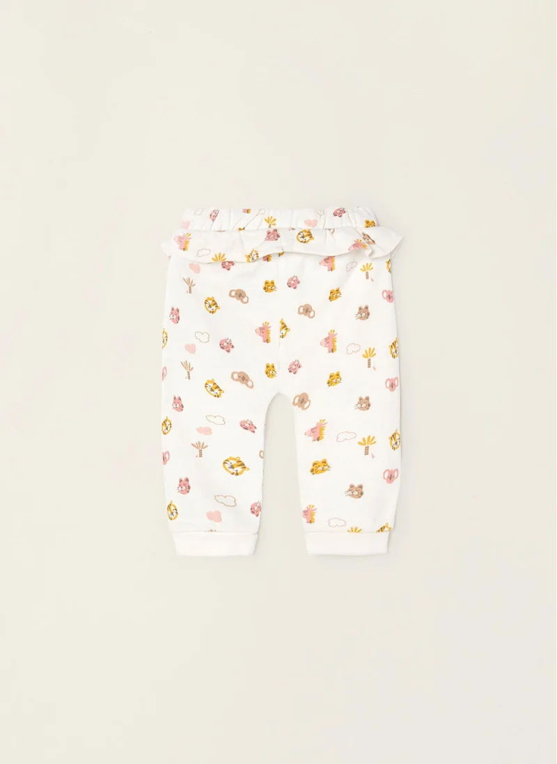 زيبي Cotton Trousers for Newborn Baby Girls 'Jungle Animals', White