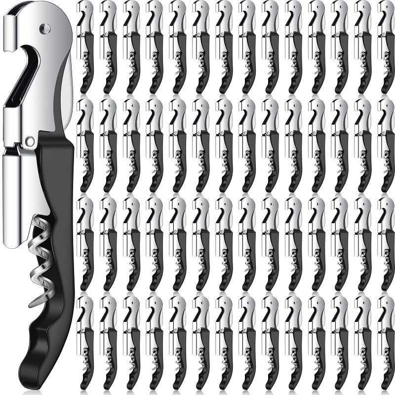 Raiten Waiter Corkscrew Wine Openers Heavy Duty Hinges Wine Key Bottle Opener All in One Double Hinged Waiters Corkscrew with Foil Cutter Wine Tools for Bartenders Servers Sommelier Black 100 Pack 
