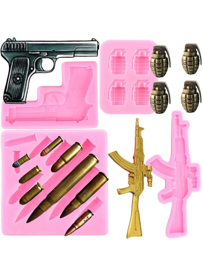 ZiXiang Gun Silicone Molds Pistol Machine Gun Fondant Mold Bullet Silicone Molds For Cake Decorating Cupcake Topper Chocolate Candy Polymer Clay Set Of 4 - Image 1