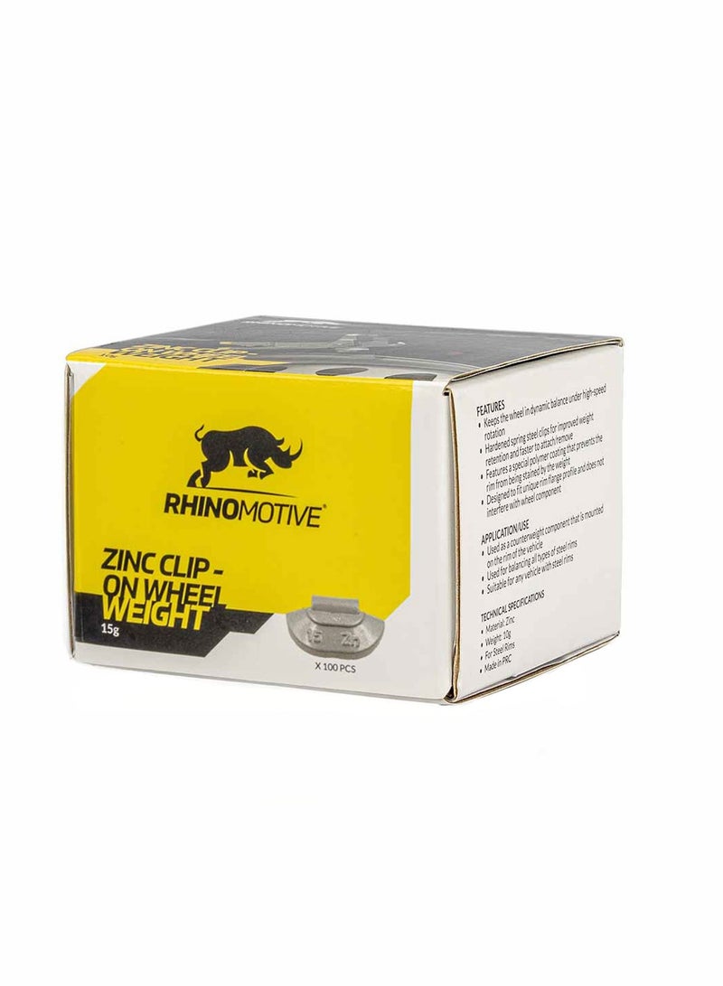 RHINOMOTIVE Automotive Zinc Clip-on Wheel Weight 15g 100Pcs  - Image 3
