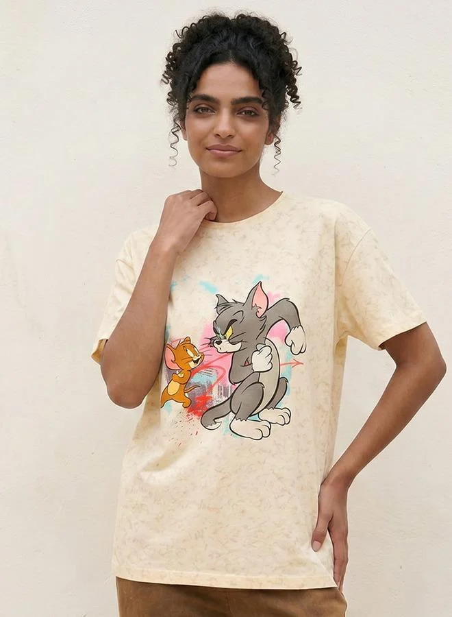 SP Characters Tom and Jerry Oversized T-shirt with Crew Neck