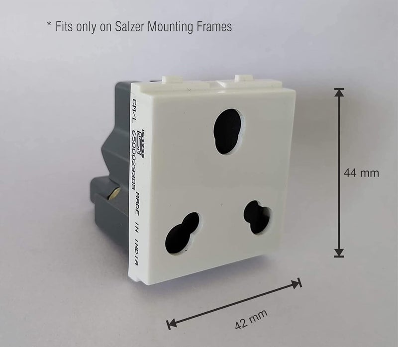 Salzer مقبس مودولار 3 دبابيس | مجموعة 6 و 16 أمبير، مقبس طاقة 240 فولت تيار متردد للاستخدام المنزلي/المكتبي | مادة UL94 مع بولي كربونات مثبتة بالأشعة فوق البنفسجية | أبيض (عبوة من 2) - Image 2