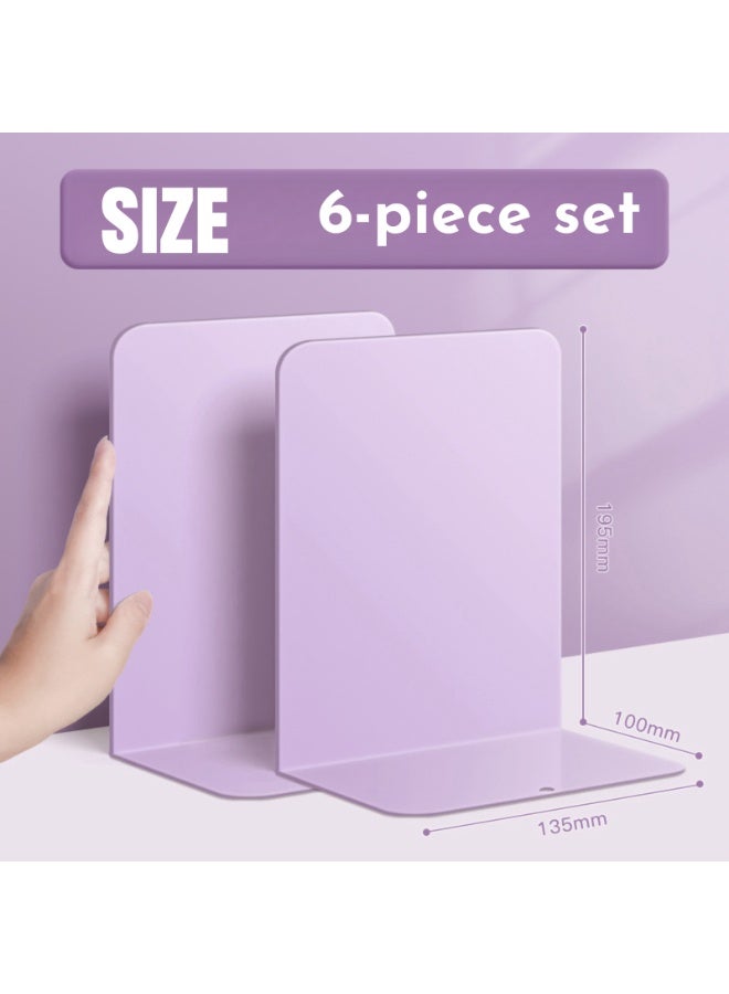NOVOLAN Metal L-Shaped Bookends, 6-Piece Set for Desk Organization, Sturdy Iron Book Holders with Non-Slip Pads, Ideal for School, Office, and Home Libraries, 19.5x13.5x10cm, Rounded Corners (purple) - Image 3