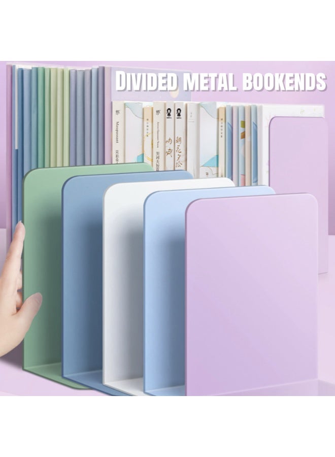NOVOLAN Metal L-Shaped Bookends, 6-Piece Set for Desk Organization, Sturdy Iron Book Holders with Non-Slip Pads, Ideal for School, Office, and Home Libraries, 19.5x13.5x10cm, Rounded Corners (purple) - Image 2
