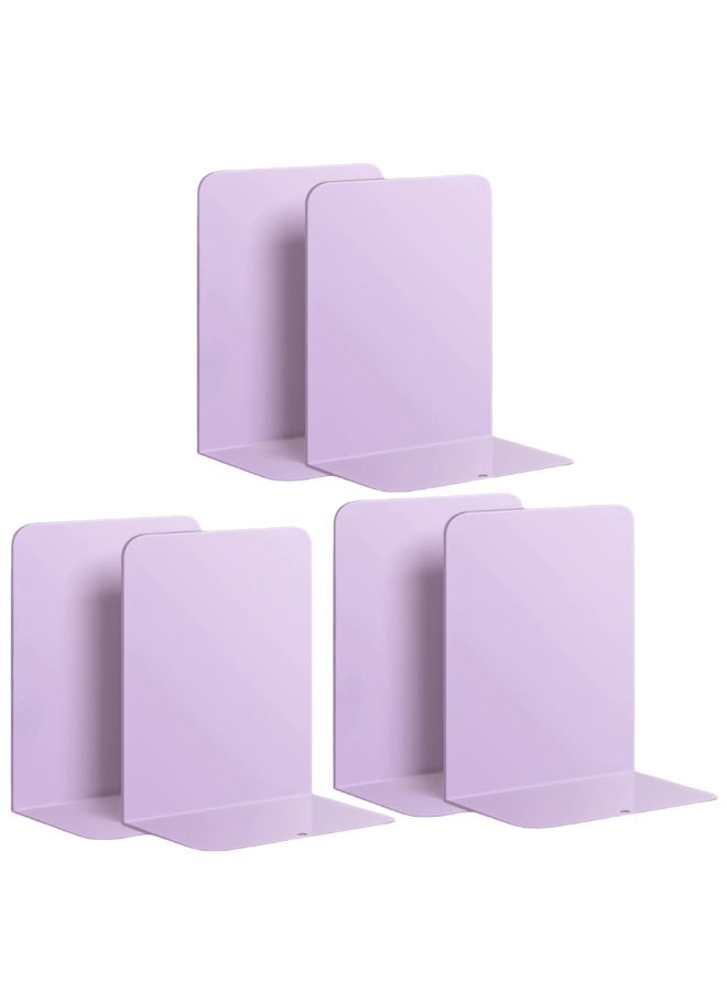 NOVOLAN Metal L-Shaped Bookends, 6-Piece Set for Desk Organization, Sturdy Iron Book Holders with Non-Slip Pads, Ideal for School, Office, and Home Libraries, 19.5x13.5x10cm, Rounded Corners (purple) - Image 1