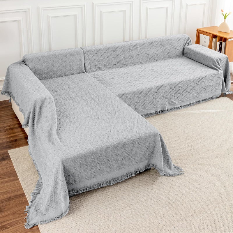 DEEPDREAM Deep Dream Sectional Couch Covers Sectional Sofa Cover 2 Pieces L Shaped Couch Covers Sectional Couch Cover Couch Covers for Sectional Sofa (63" x 110" 1pcs + 71" x 118" 1pcs, Light Grey) - Image 1