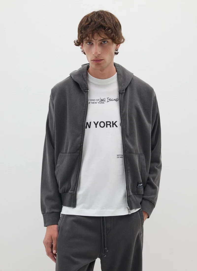 او في اس OVS Black Cotton Blend Hoodie With Zip