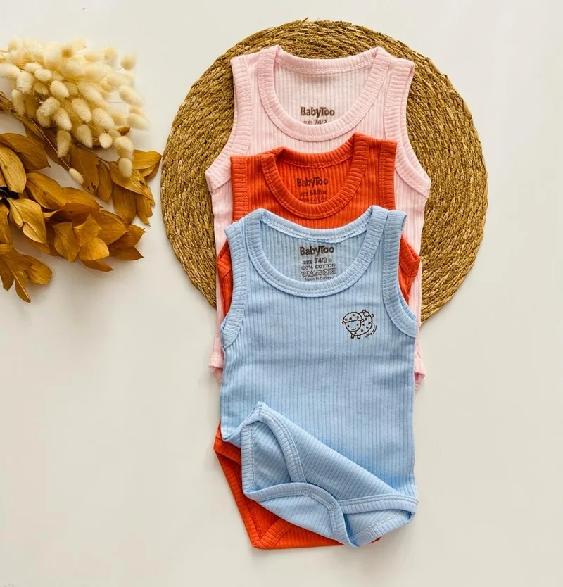 مياكيدزورلد Newborn Bodysuit Colorful Set of 3 Ribbed Soft Texture 0-9 Months