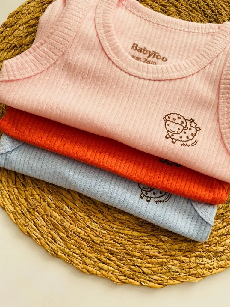 مياكيدزورلد Newborn Bodysuit Colorful Set of 3 Ribbed Soft Texture 0-9 Months