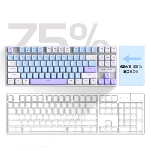 MageGee 75% Mechanical Gaming Keyboard, Blue Switch, LED Blue Backlit, 87 Keys Compact TKL Wired Keyboards for Windows Laptop PC Gamer - Blue/White - Image 3