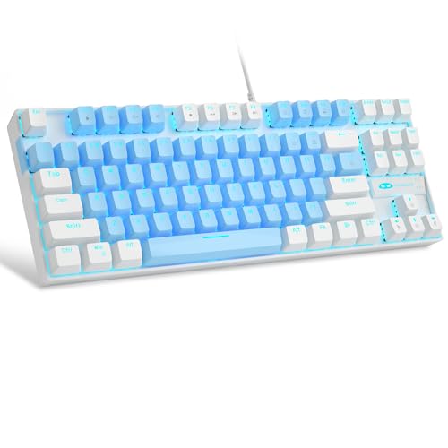MageGee 75% Mechanical Gaming Keyboard, Blue Switch, LED Blue Backlit, 87 Keys Compact TKL Wired Keyboards for Windows Laptop PC Gamer - Blue/White - Image 1