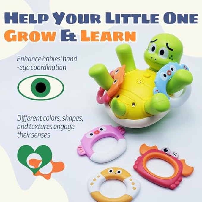 AM ANNA Baby Bath Toys, Turtles Bath Toy One-Touch Water Spray Button with 5 Rings,Rechargeable Bath Toys for Kids,Interactive Swimming Toys, Waterproof Water Toys for Babies - Image 5