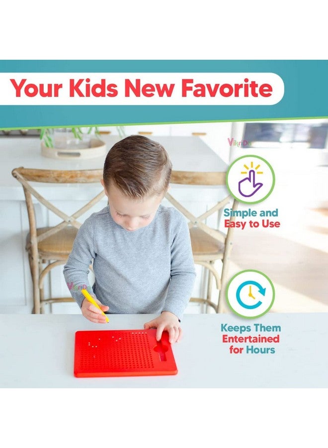 VikriDA Magnetic Drawing Board For Kids & Toddlers With Beads And Magnet Stylus Pen - Magnetic Tablet Toy For Airplane & Car Ride Activities For Kids,Red - Image 4