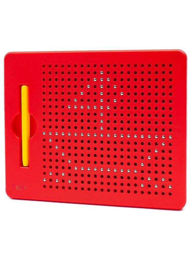 VikriDA Magnetic Drawing Board For Kids & Toddlers With Beads And Magnet Stylus Pen - Magnetic Tablet Toy For Airplane & Car Ride Activities For Kids,Red - Image 1