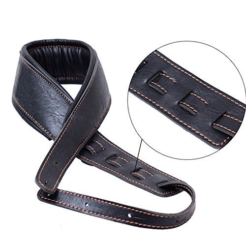MoonEmbassy Guitar Strap,Soft Leather Guitar Strap&Bass Strap with 3.5" Wide Adjustable Length from 40" to 60" Packed with 2 Picks(Black) - Image 5