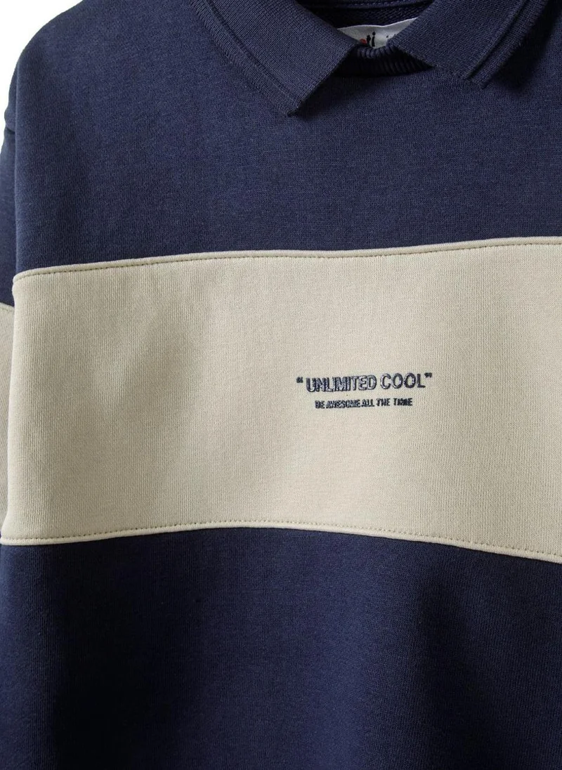 MINOTI Kids Long Sleeve Polo Sweatshirt with Text Print